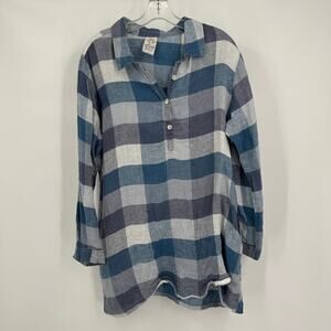Match Point Womens Size S‎ Linen Top Oversized Plaid Coastal Cottagecore Artsy